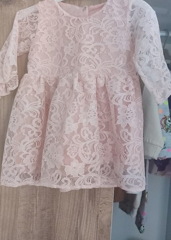 Pembe Dantelli Uzun Kollu Kız Elbisesi - Görsel 2