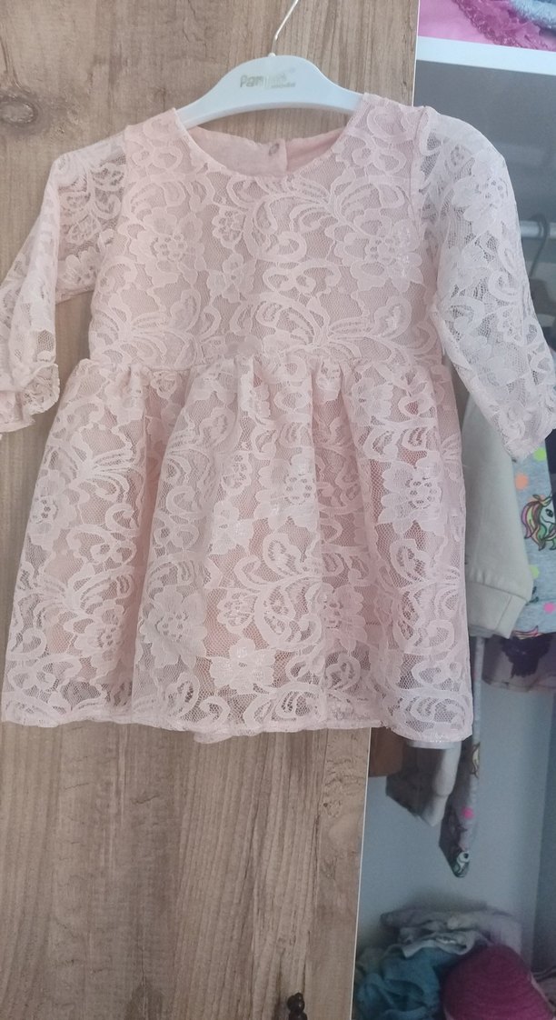 Pembe Dantelli Uzun Kollu Kız Elbisesi - Görsel 2