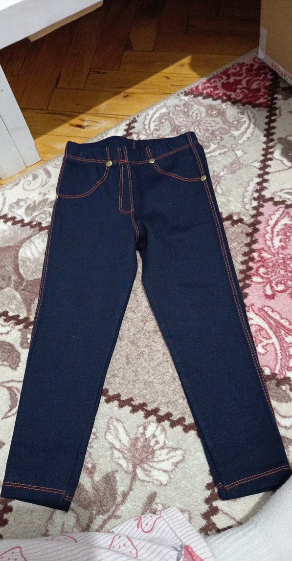 Kızlar için Elastik Bel Mavi Denim Pantolon - Görsel 2