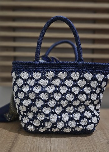 Lacivert Nakışlı Bohem Kadın Örgü Çanta - Görsel 4