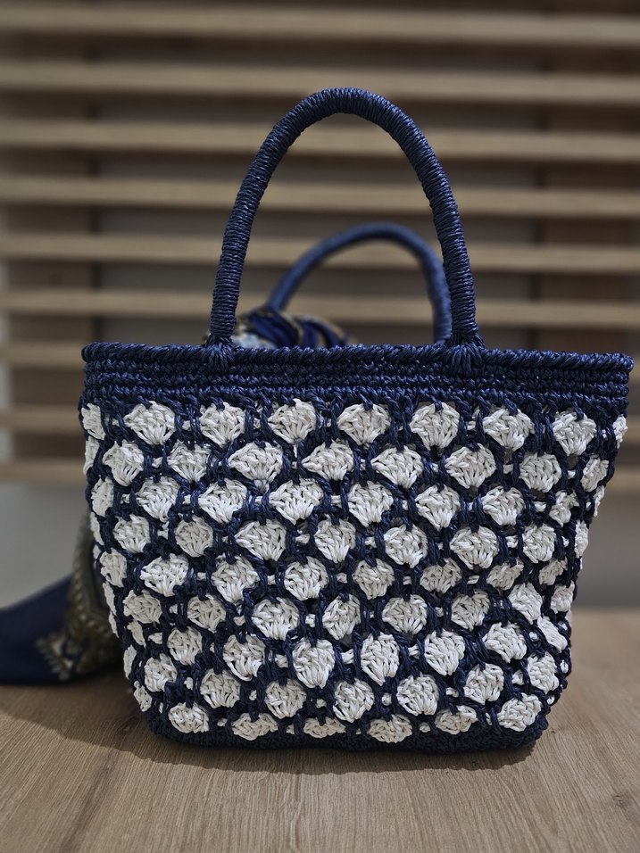 Lacivert Nakışlı Bohem Kadın Örgü Çanta - Görsel 4