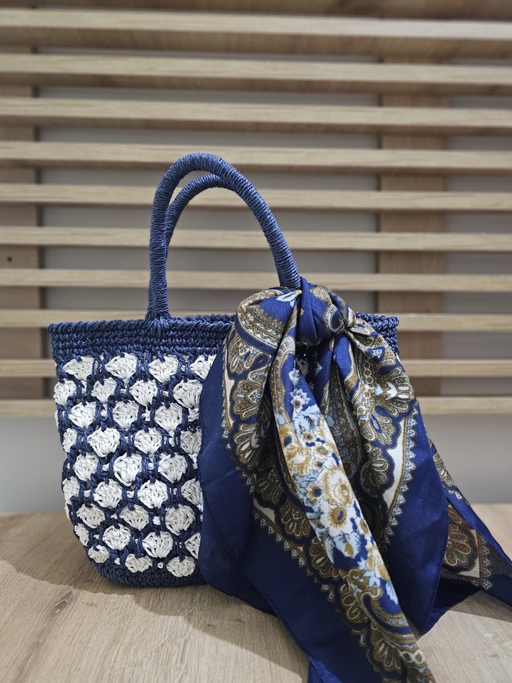 Lacivert Nakışlı Bohem Kadın Örgü Çanta - Görsel 5