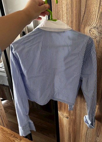 Koton mavi beyaz crop gömlek - Görsel 3