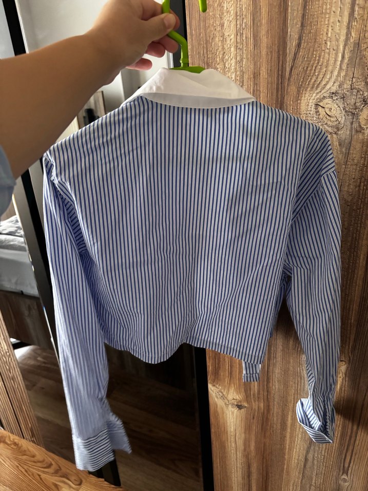 Koton mavi beyaz crop gömlek - Görsel 3