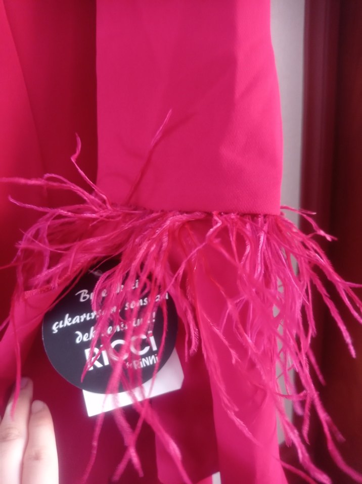 Pembe Uzun Kollu İşlemeli Kadın Abiye Elbise - Görsel 2