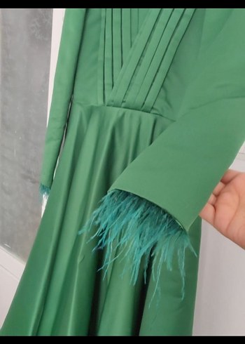 Yeşil Pilili Uzun Kollu Kadın Elbise - Görsel 3