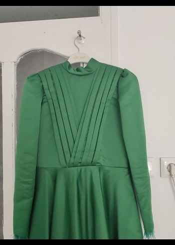 Yeşil Pilili Uzun Kollu Kadın Elbise - Görsel 4