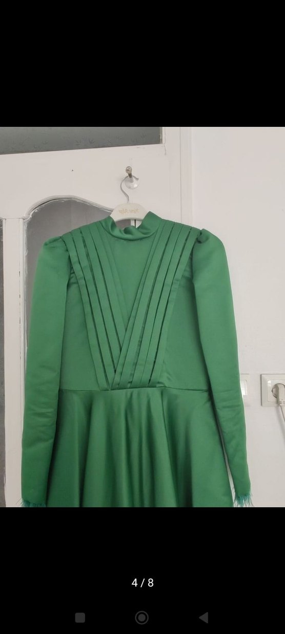 Yeşil Pilili Uzun Kollu Kadın Elbise - Görsel 4