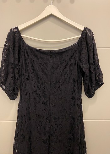 ADL Dantel Detaylı Siyah Midi Elbise - Görsel 3