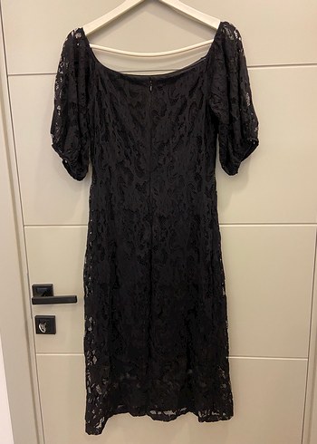 ADL Dantel Detaylı Siyah Midi Elbise - Görsel 2