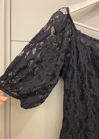 ADL Dantel Detaylı Siyah Midi Elbise - Görsel 5