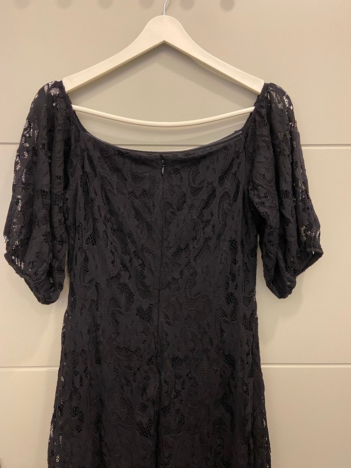 ADL Dantel Detaylı Siyah Midi Elbise - Görsel 3