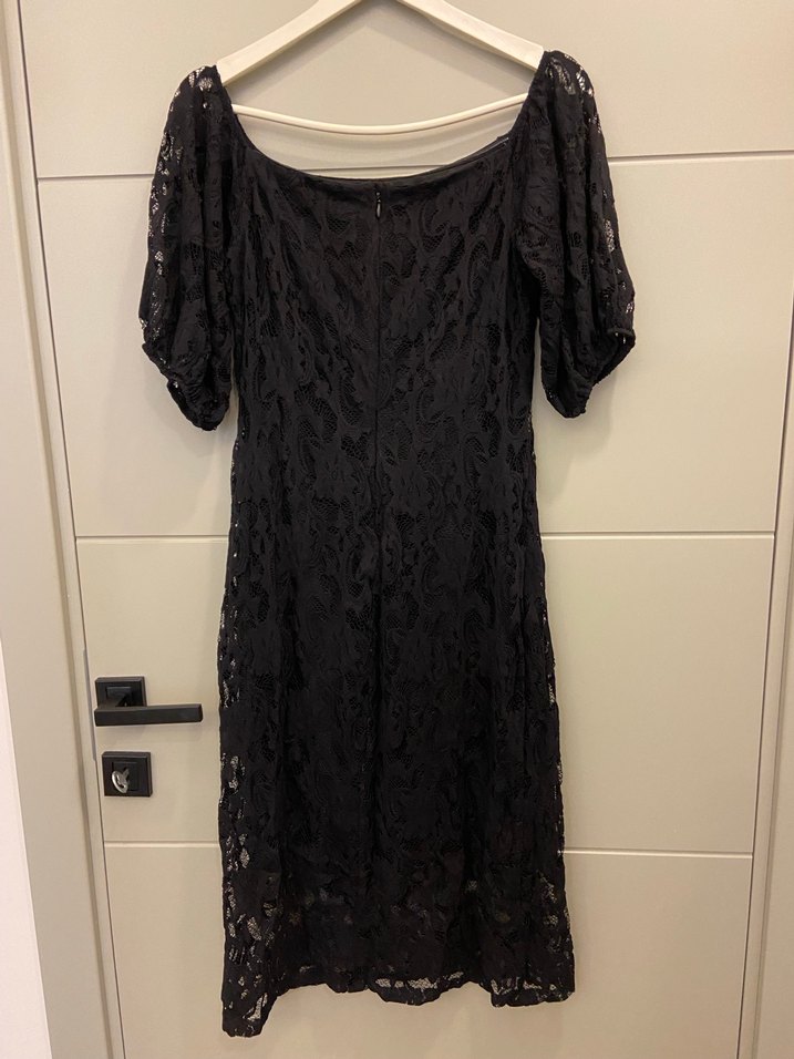 ADL Dantel Detaylı Siyah Midi Elbise - Görsel 2