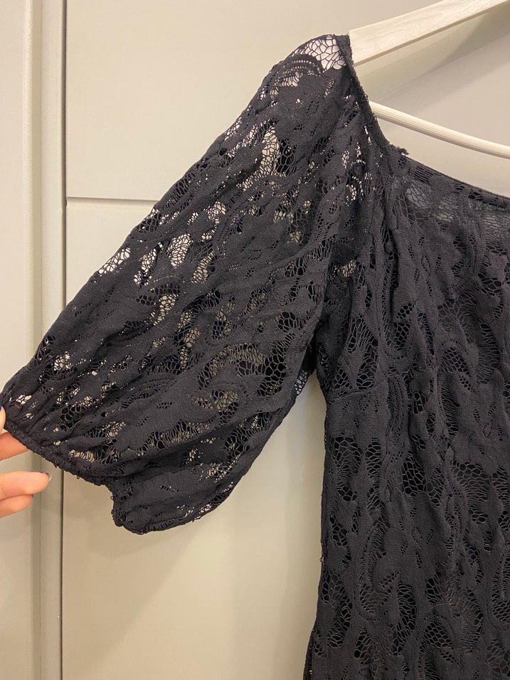 ADL Dantel Detaylı Siyah Midi Elbise - Görsel 5