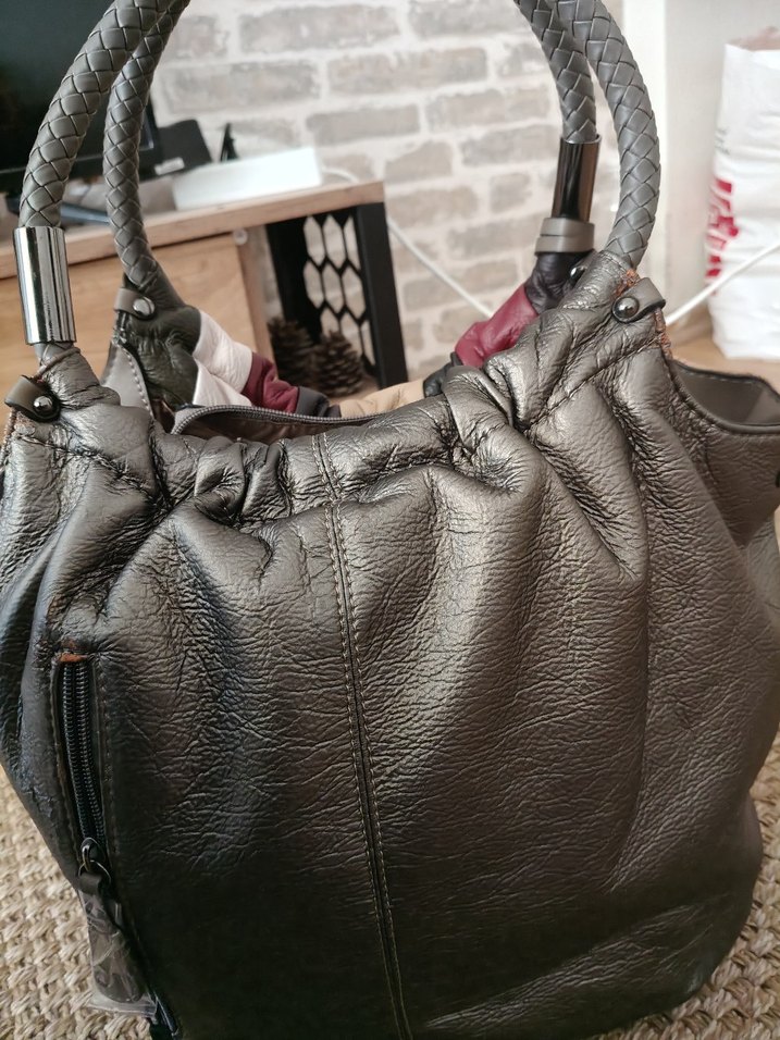 Örgü Saplı Desenli Bordo Deri Kadın Çanta - Görsel 2