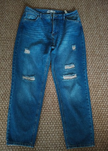 Düğmeli Mavi Kadın Denim Jean Pantolon - Görsel 2