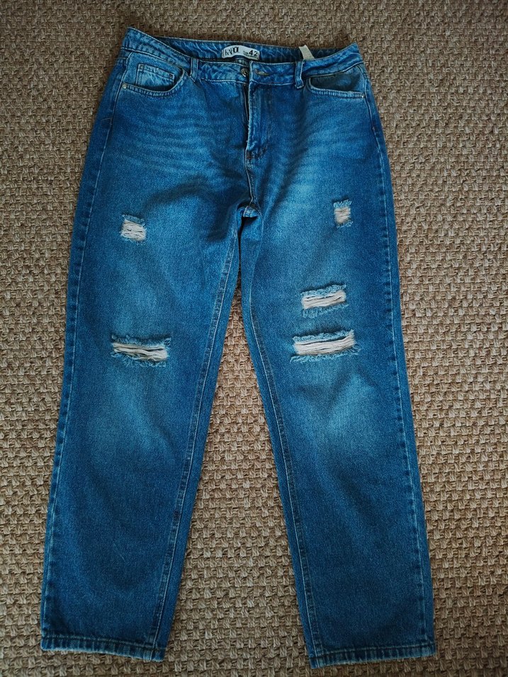 Düğmeli Mavi Kadın Denim Jean Pantolon - Görsel 2