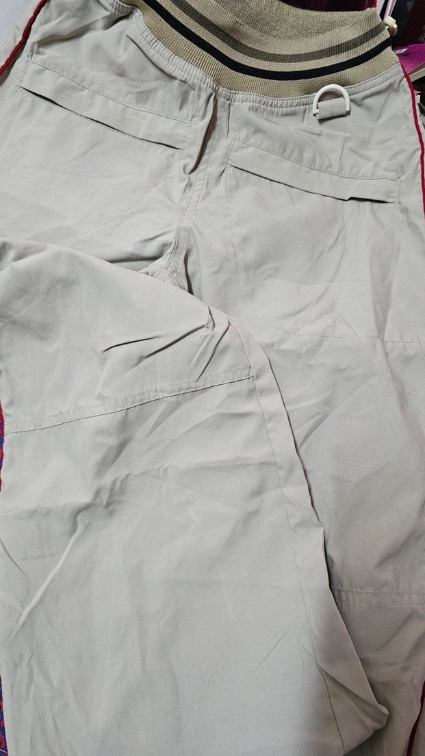 Gri Kadın, kırmızı biyeli, Midi Street Wear Kumaş Pantolon - Görsel 2