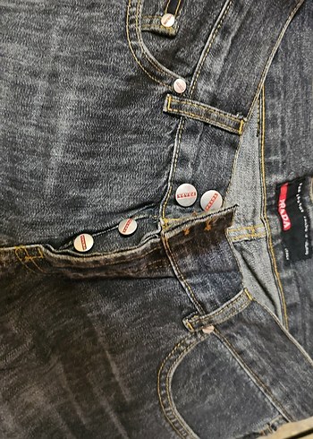 Gri Düğmeli Unisex Denim Pantolon - Görsel 3