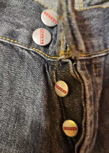 Gri Düğmeli Unisex Denim Pantolon - Görsel 2