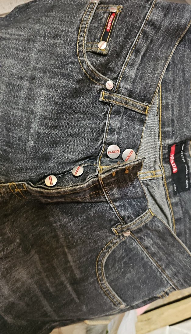 Gri Düğmeli Unisex Denim Pantolon - Görsel 3