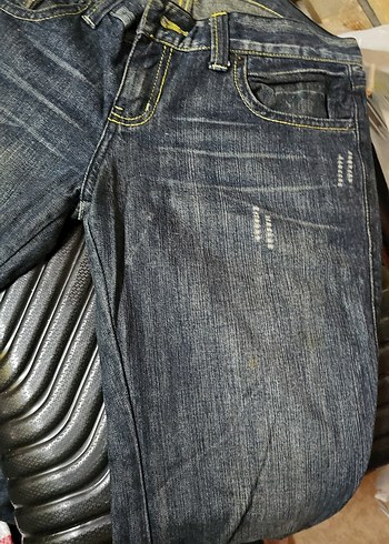 Kadın lacivert, yeşille eskitilmiş Denim Dar Kesim Midi Boy Kot - Görsel 3