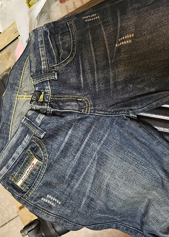 Kadın lacivert, yeşille eskitilmiş Denim Dar Kesim Midi Boy Kot - Görsel 2