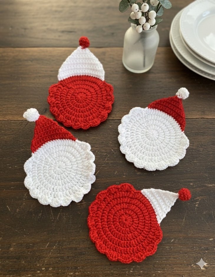 Bohem Tarzda Örgü Noel Baba Bardak Altlıkları - Görsel 2