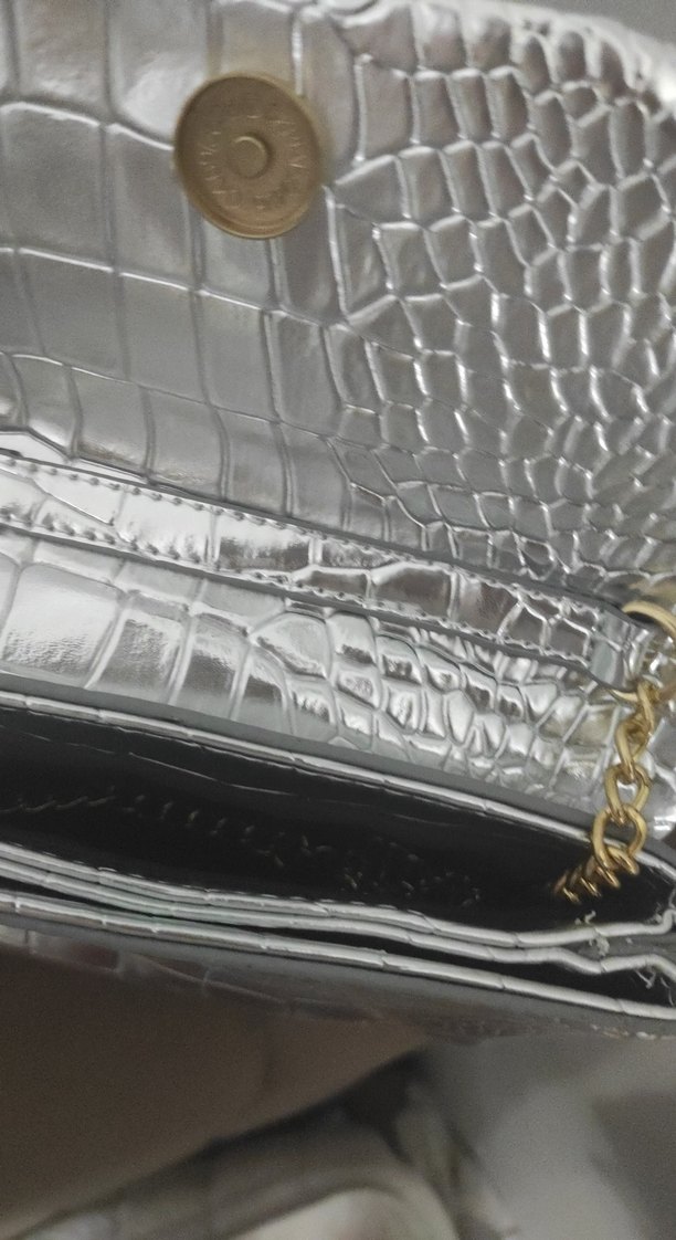 Gri Yılan Desenli Deri Kadın Portföy Çanta - Görsel 2