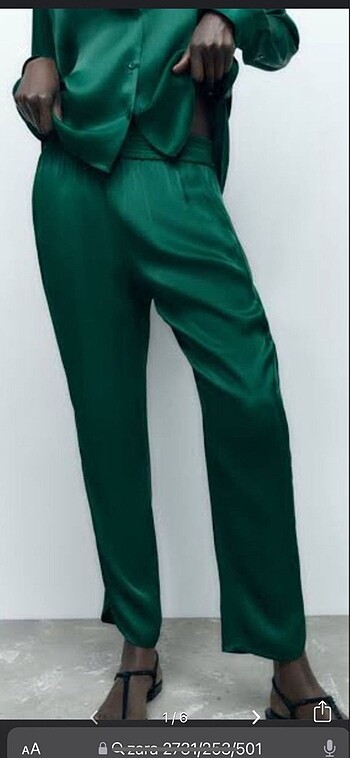 Zara yeşil saten pantolon S