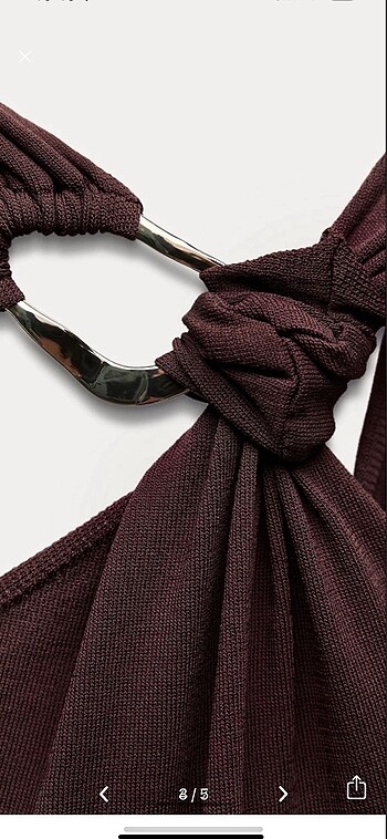 s Beden Zara kahverengi gold detaylı elbise S
