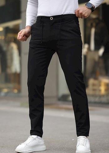 Siyah Regular Fit Sokak Stili Erkek Pantolon