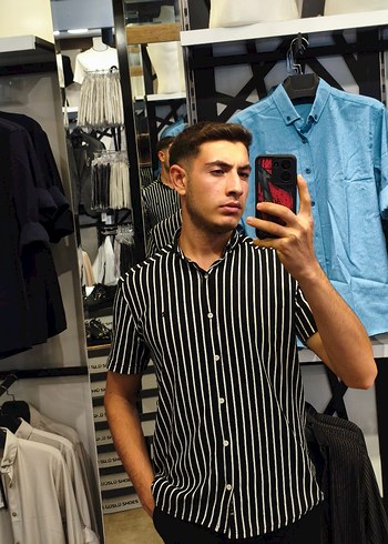 Siyah Zebra Desenli Kısa Kollu Erkek Gömlek