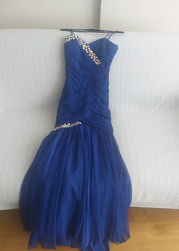 Abiye Mavi Uzun Askılı Abiye Elbise - Görsel 2