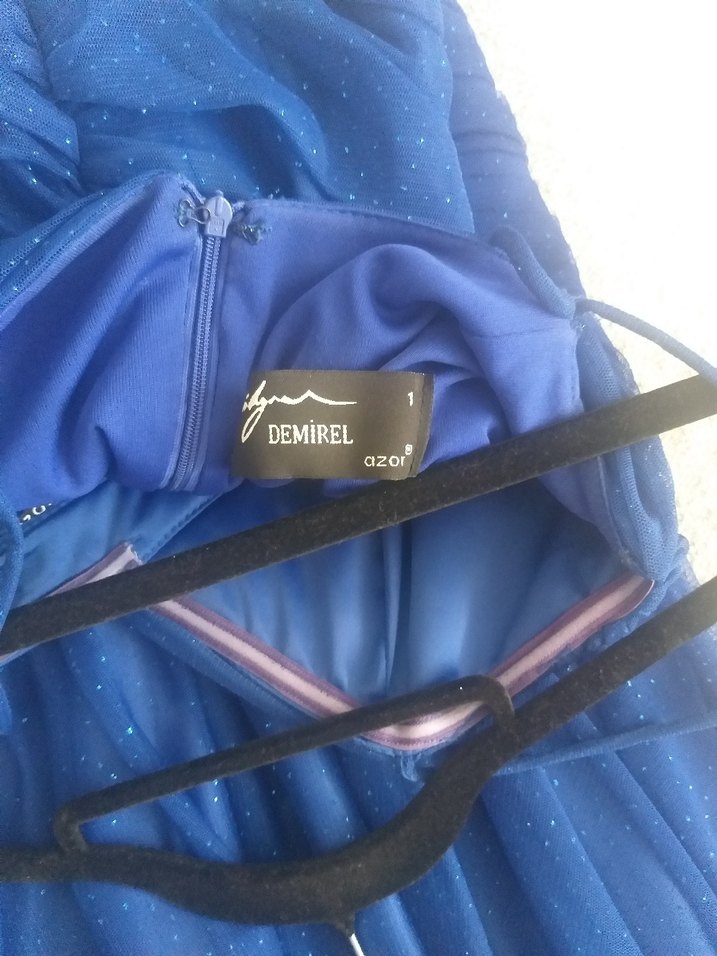 Abiye Mavi Uzun Askılı Abiye Elbise - Görsel 3