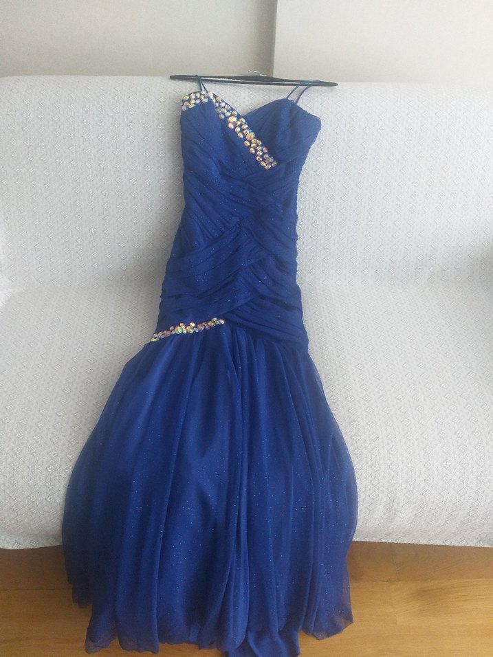 Abiye Mavi Uzun Askılı Abiye Elbise - Görsel 2