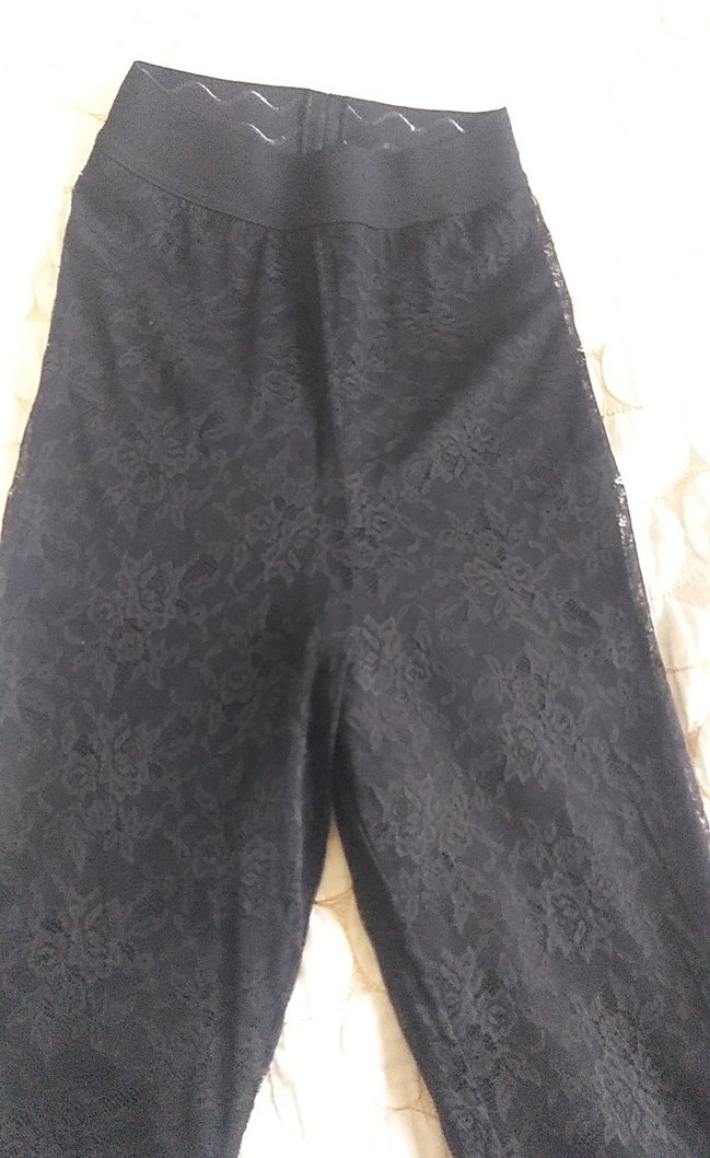 Siyah dantelli Kadın Tayt - Görsel 5