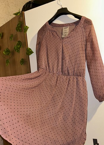 Puantiyeli V Yakalı Pembe Mini Elbise - Görsel 4