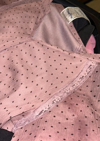 Puantiyeli V Yakalı Pembe Mini Elbise - Görsel 5