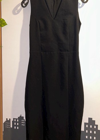 Siyah V Yakalı Kolsuz Uzun Abiye Elbise - Görsel 3