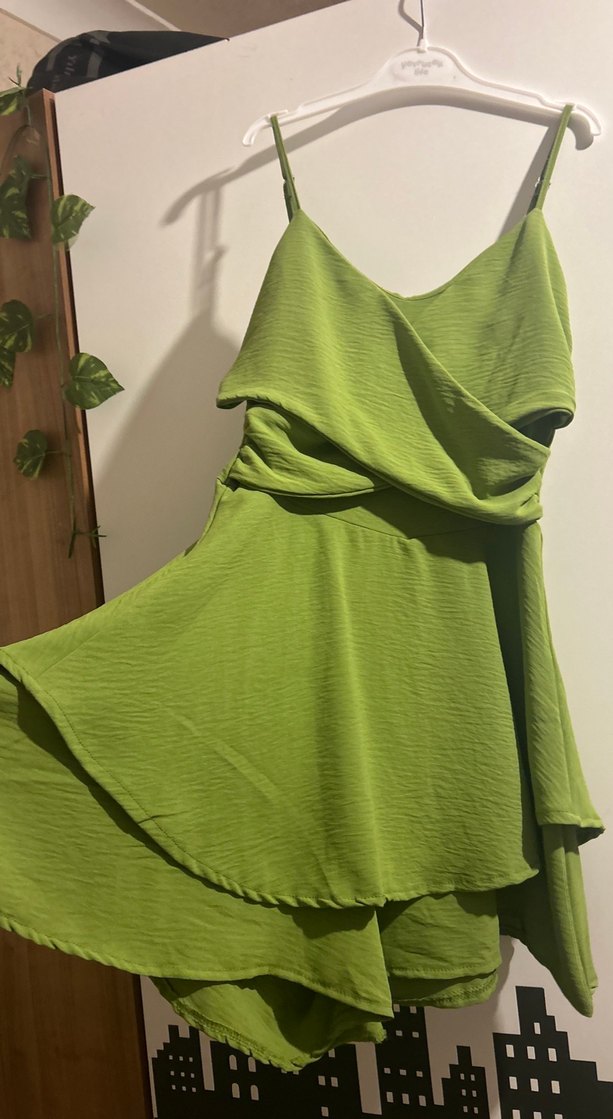 Yeşil Drapeli Mini Abiye Elbise - Görsel 2