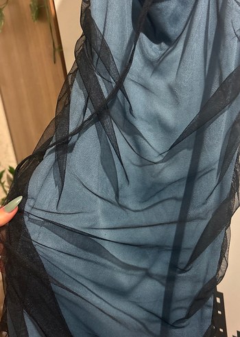 Siyah Uzun Drapeli Gotik Kadın Abiye Elbise - Görsel 3