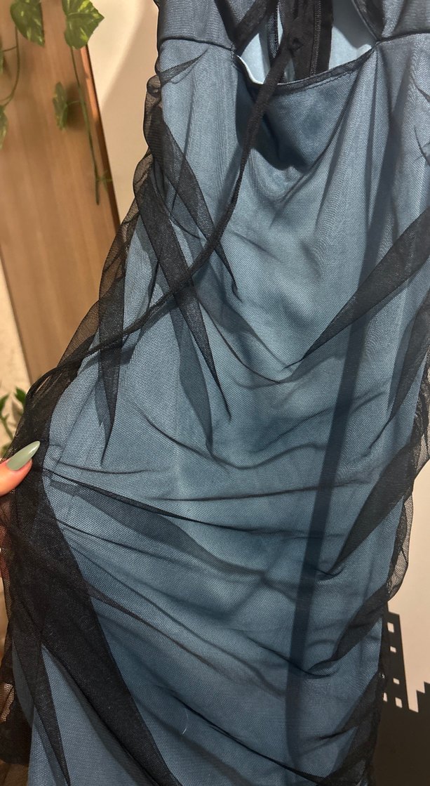 Siyah Uzun Drapeli Gotik Kadın Abiye Elbise - Görsel 3