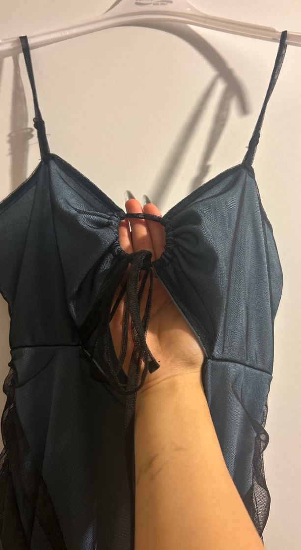 Siyah Uzun Drapeli Gotik Kadın Abiye Elbise - Görsel 2