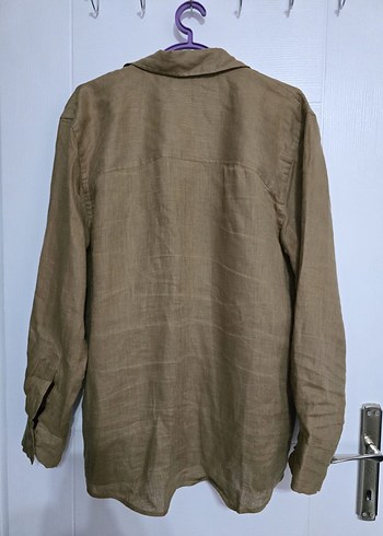 Bej Düğmeli Erkek Keten Gömlek - Görsel 3