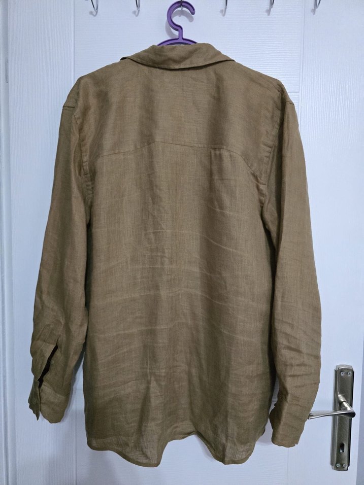 Bej Düğmeli Erkek Keten Gömlek - Görsel 3