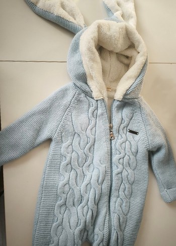 Mavi Örgü Kışlık Bebek Tulumu Kapüşonlu - Görsel 3