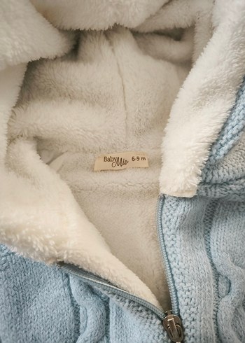 Mavi Örgü Kışlık Bebek Tulumu Kapüşonlu - Görsel 4