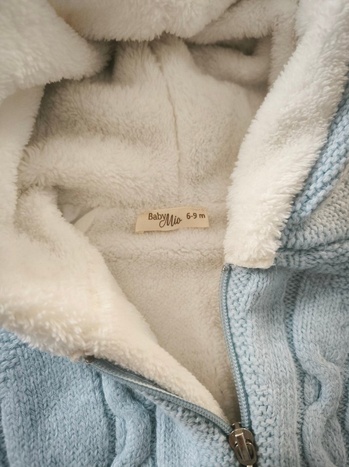 Mavi Örgü Kışlık Bebek Tulumu Kapüşonlu - Görsel 4