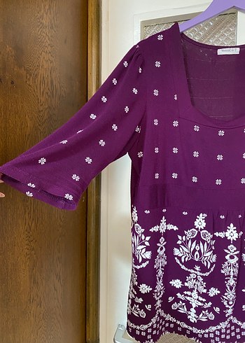 Mor V Yaka Dantel Detaylı Hamile Tunik - Görsel 2